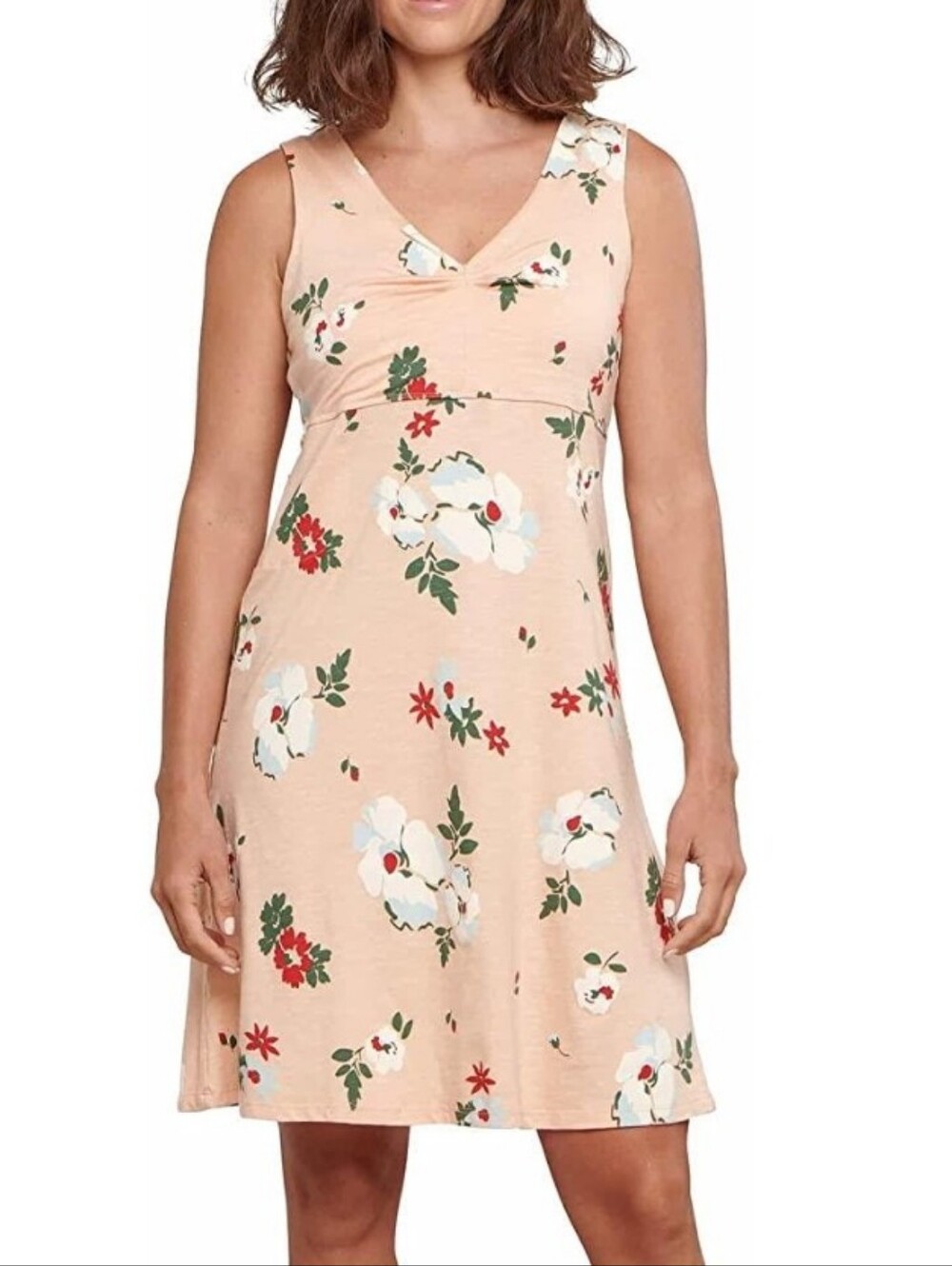 Toad&Co. Rosemarie Sleeveless Summer Dress Peach Floral Organic Cotton Blend SzM